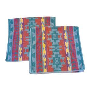 Vintage Dundee Towels Southwestern Aztec Bath Towels Set Of 2 Colorful 80s